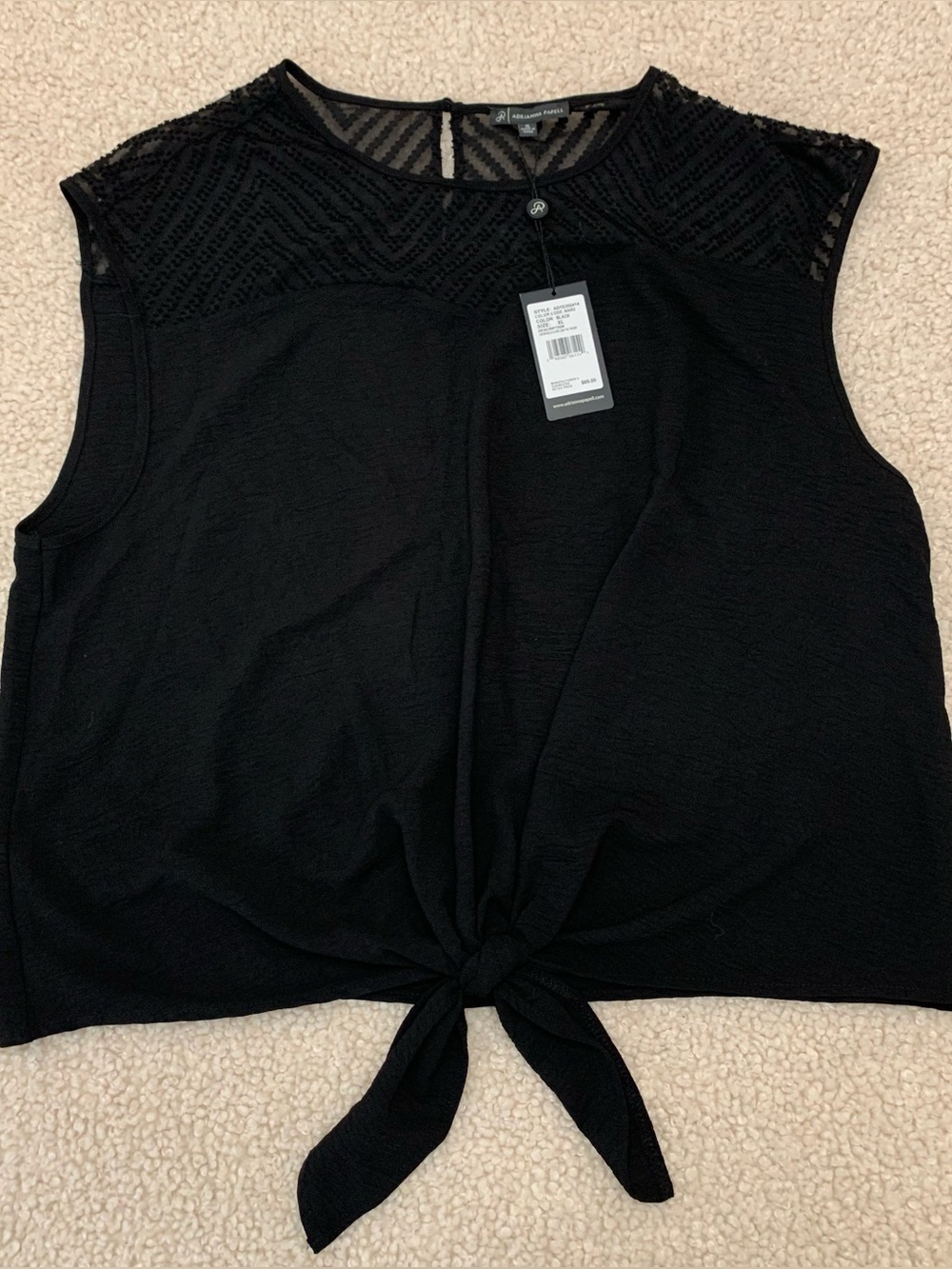 Adrianna Papell Black Lace Tie-Front Sleeveless Top